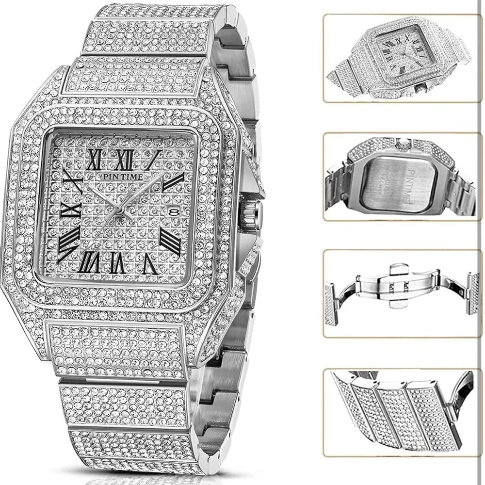 Silver Diamond-Studded Watch for men *NEW*